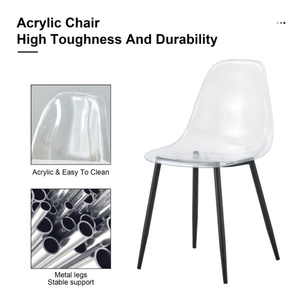 6cbd1c7d42a64cfb92256e4a2e17425d_20231016_2aa9620c565ed83e5a5b34a9ddfd6d05 Modern minimalist transparent dining chair, plastic chair, armless crystal chair, Nordic creative makeup stool, negotiation chair, set of 4 pieces, black metal legs,TW-1200