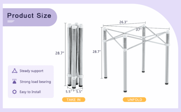 6cc4edc0b58544608c238e5ad1cddfe4_5fe5e18dccb820c8c75f30bd169509bd Only Table Leg.Simple Silver Stainless Steel Folding Table Frame - Multifunctional, Space-Saving.Folding Table Frame,Silver Stainless Steel Material,5.5*5.5*28.7~26.3*26.3*28.7 Inch.