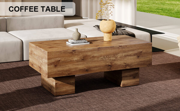 6ccab77bd8ef4804ae778787792a67eb_251e6586c4818c09440e2a1f03e7bf88 This modern rectangular coffee table features a stylish wood color, making it an ideal addition to any living room or apartment, and measures 43.3 "x 21.6" x 17.2 ".W1151P168335