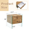 Double-drawer bedside table. The board surface is MDF sticker, and both sides are transparent tempered glass. The design is simple and elegant, with excellent storage functions.