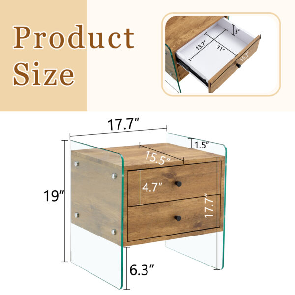 6cd5867a6602406d954ba1050cd83c66_450421e94707547f146ceeffa3f32232 Double-drawer bedside table. The board surface is MDF sticker, and both sides are transparent tempered glass. The design is simple and elegant, with excellent storage functions.