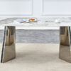 63"x31.5x30" Pandora Patterned Rock Slab Dining Table with Silver Stainless Steel Butterfly Legs.The tabletop is designed to be scratch and heat resistant.Slabs Tabletop,Stainless Steels Legs.