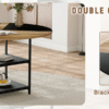 Table and chair set. A 47.3-inch diameter modern spliced color circular dining table - double-layer storage.Paired With 4 Black Linen-Cotton Material High Resilience Dining Chair with Metal Black Leg.