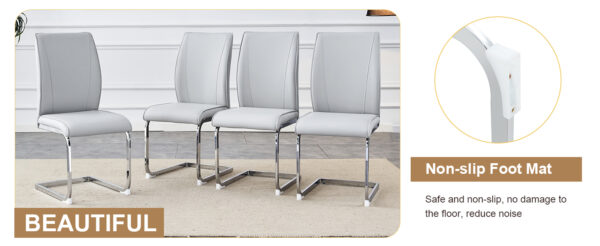 6d5ffe9aff4644069cf06f9b1120389b_89fe7f437e6bbb550c1acc5530acbc2b Table and chair set.Hourglass-Shaped Stable Small Round Table -31.9" * 31.9" With 2 Soft and Comfortable Light Gray PU Chair With Arched Metal Silver Leg.Create Your Exclusive Low-Key Luxury Space.