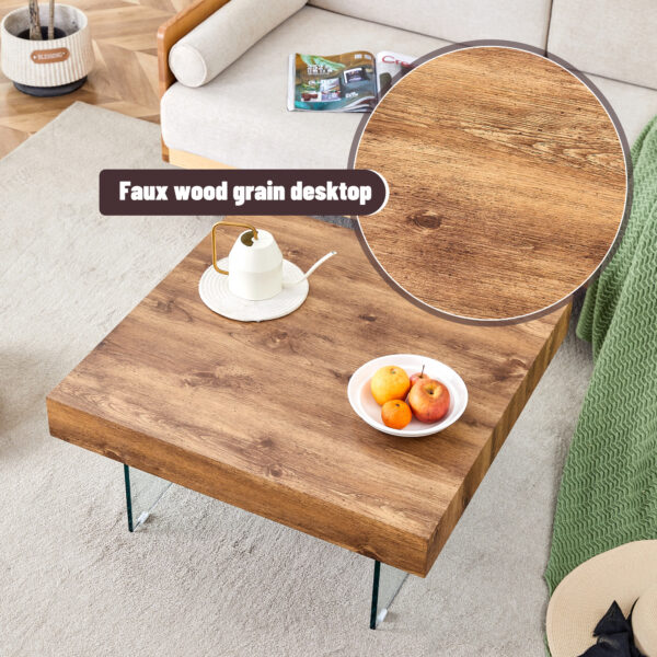 6db19b9b977848da8b9efce27ca22af7_4fc1a48dfc3266070d3de9d33be51351 Natural Style Square MDF Coffee Table - 31.5"x31.5" with Tempered Glass Legs.Density Board Sticker,Reinforced Glass.