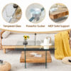 31.4 Inch Modern Two-Tier Square Coffee Table -An Elegant Combination of Clear Glass and Light Wood Texture Sticker.It can be used not only as a coffee table but also as a side table or display stand.