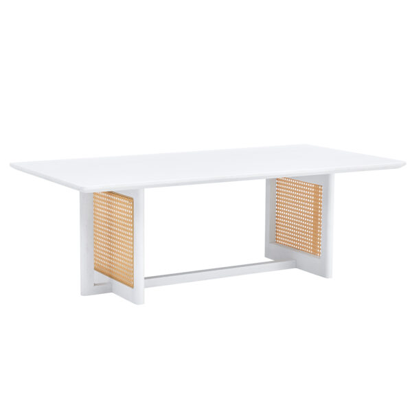 6ddc39cbcad24ab381a0e0b0072b36a7_20231205_bb0c4c86d8907037ccceb7d5c6e90739 Chinese style white solid wood and imitation rattan coffee table, rectangular solid wood coffee low table, small living room coffee table