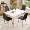 Table and chair set.White Sintered Stone Tabletop, Rubberwood Legs,Foldable Computer Desk, Foldable Desk.Paired With 4 Black Linen-Cotton Material High Resilience Dining Chair with Metal Leg.
