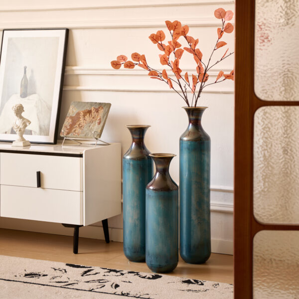 Floor metal vase modern style decoration home droplet shaped white metal vase 3-piece set gorgeous home decoration large glazed metal vase