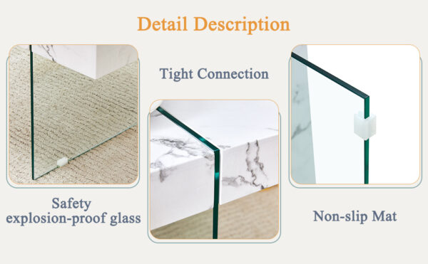 6e0449ef5dc84da08b5059f0d807aecf_a4665916c71d88fa509232a182b5e204 43.3"x23.6" White Marble-Patterned MDF Coffee Table with Tempered glass legs.Suitable for Living Room.It can be used not only as a coffee table but also as a side table or display stand.