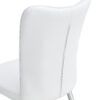 Table and chair set.63"x31.5x30" Luxurious Pandora patterned Sintered Stone Tabletop with Silver Stainless Steel Legs.Paried With 4 White PU Chairs with a vertical stripe design on the backrest.