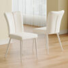 Modern minimalist dining chair, white PU leather curved back and seat cushion, white metal chair legs, suitable for dining room, bedroom, living room.  A set of 2 chairs.  008