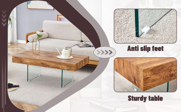 6e20f1d0988b4ab0b679e805338830f1_37957f983ced2cf38830cd92398c23b0 Natural Style MDF Coffee Table - 39.3"x21.6" with Tempered Glass Legs.Density Board Sticker,Reinforced Glass.