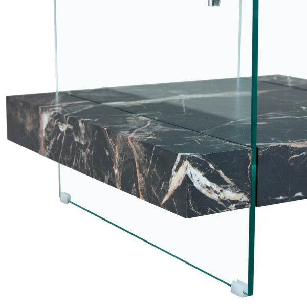 6e21064978f64d48a0f51ff2e9e2004a_e2691d57dd27ac4cae6b0cc861e9af10 31.4 Inch Modern Two-Tier Square Coffee Table - An Elegant Combination of Clear Glass and Black Marble Pattern Sticker.It can be used as a coffee table,a side table or a display stand.