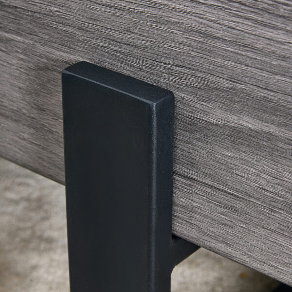 6e3be81468c94c479e0a3a526ac6c364_20240122_96995704b794ba7fb525a9ce7bfc59ad A rustic gray wood grain MDF coffee table with black metal legs - an elegant space in natural wood tones