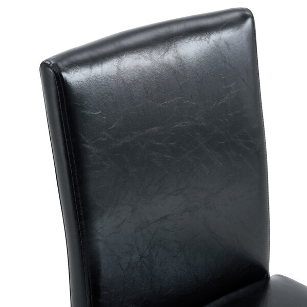 6e675e735d2a4fef8d76109bf9d8b14c_eef422fa84331e57a9c246e50d262d00 Table and chair set.79"x31.5" Inch Tempered Glass Tabletop With X-shaped Black Metal Table Legs,Wood Grain Textured MDF Crossbeam.Paired With 8 Black PU Dining Chairs with Walnut Color Metal Leg.