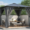 TREXM 10'x10' Hardtop Outdoor Gazebo with Polycarbonate Roof, Patio Gazebo with Aluminum Frame, Mosquito Netting and Privacy Screens for Shade and Rain, Backyard Tent for Backyard, Garden, Lawn (Grey)