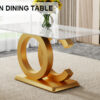 A large modern minimalist rectangular dining table suitable for 6-8 people, equipped with gold MDF OC shaped brackets and aureate base, suitable for kitchen, living room, dining room F-OC