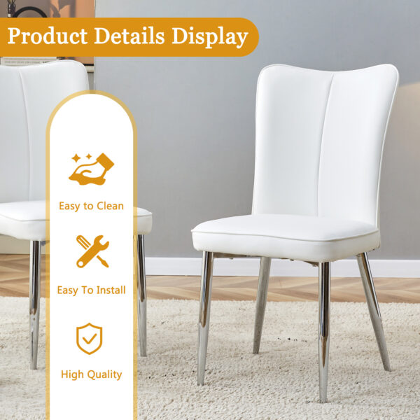 6ed394293fec4817883e634089d5c831_cef20f57c14c35b65e119e62a446fce5 Table and chair set.64.5x35.4 Inch Stylish White Marble Textured Dining Table.Paried With 4 White PU Chairs with a vertical stripe design on the backrest.Create Your Exclusive Low-Key Luxury Space.
