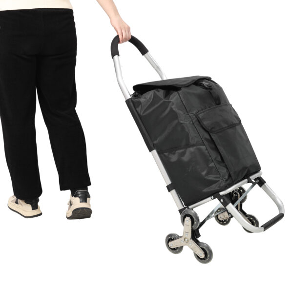 6ef74905eb034b138b5d45728b0c6d3c_067eb0260f4bccf0ea7c140488ebc8dc Shopping Stair Trolley with Wheels,Trolley Black Foldable Shopping Cart,Removable Shopping Oxford Waterproof Bag,Stainless Steel Triangular Wheels, Black