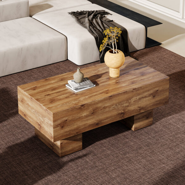 6f343ef27b9f4915811ab2bffdd74f20_e4f3bcc28020fa48790db63047c5eff5 This modern rectangular coffee table features a stylish wood color, making it an ideal addition to any living room or apartment, and measures 43.3 "x 21.6" x 17.2 ".W1151P168335
