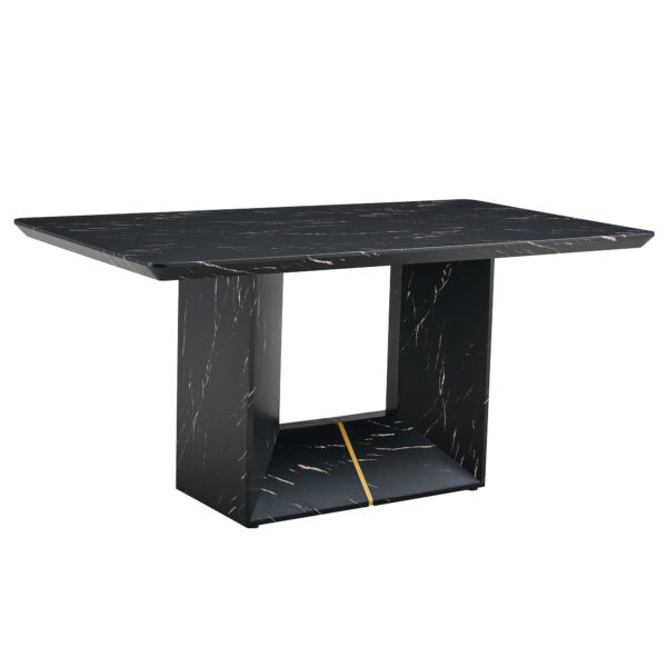 Table and chair set.Black Marble Pattern MDF Dining Table Set - 63"x35.4" with 4 Light Gray Linen Fabric Chairs.Integrated Seat and Backrest,Linen-Cotton Material.Suitable for kitchen,Dining room,etc.