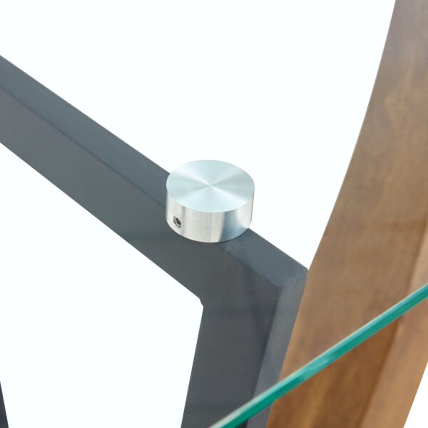 6f64527c4bab4c8f95605294064d4e57_692a0f1131427fe8469873369c37a249 Modern minimalist rectangular glass table with 0.39 "tempered glass top and MDF wood grain sticker legs, suitable for entrance and living room.