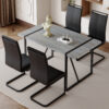 Table and chair set. Modern minimalist grey marble textured MDF dining table with metal frame.Paired with 4 black PU chairs with Black Featuring arched black legs.