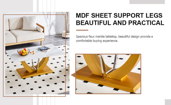 6f8377b3fe9b49fc882ab27723898d02_5525cd218dd8c1e6d571c470bdad8ae9 Coffee table.Modern minimalist Tempered glass with sticker desktop ,golden MDF legs and stainless steel decorative columns. Lightweight and easy to move. CT-907