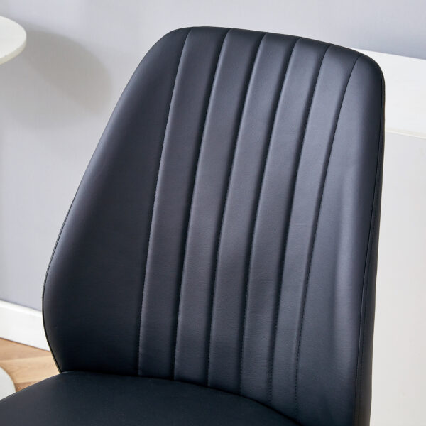 6f847dc59e6446e0a2cae0060e32c8a4_e3d40e47788bc14f29a041fccfe6a782 Set of Four Black PU Comfort Dining Chairs (17.7"x25").Dining chair with extended backrest,BLACK PU,Silver metal legs,Suitable for various places such as family restaurants, hotels, coffee shops,etc.