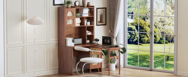 Computer Desk with 90 Degree Rotating Desktop, 43x70 Inch Office Desk with Storage Drawer and Cabinets, Gaming Desk with Shelves, Writing Desk for Study, Work Desk for Home Office Bedroom Living Room