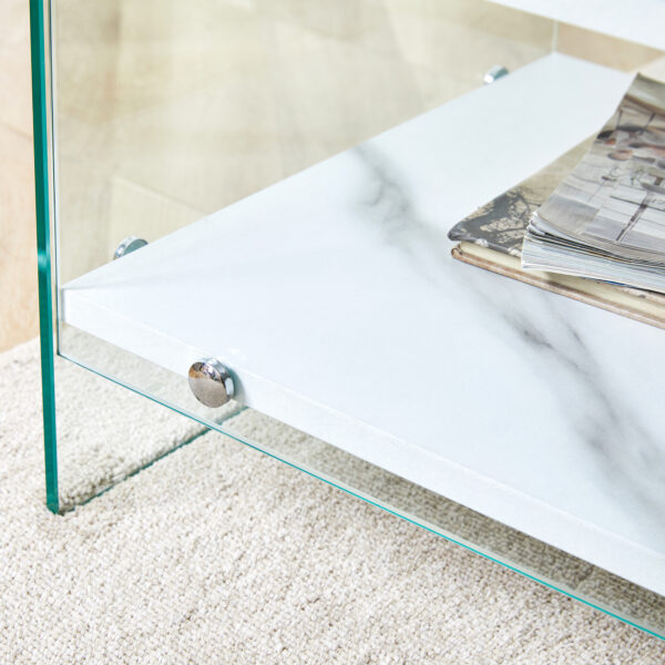6fa936df77e94ec8862a89ed66aaba29_eb71540a4623875401c15b2ee0de3ec0 Bedside table with drawers. The board surface is MDF sticker, and both sides are transparent tempered glass. The design is simple and elegant, with excellent storage functions.
