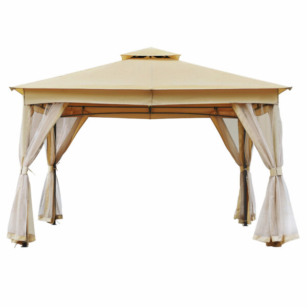 TREXM 10x12 Outdoor Gazebo Tent with Double Roofs, Patio Gazebo with Mosquito Netting, Patio Canopy for Backyard, Garden, Lawn and Deck (Beige)