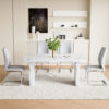 Table and chair set.63"*35.4" White Imitation Marble Pattern MDF Dining Table Set - 4 Soft and Comfortable Light Gray PU Chair With Arched Metal Silver Leg.Create Your Exclusive Low-Key Luxury Space.
