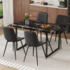 Table and chair set.Modern Black Marble Pattern MDF Dining Table Set - 55"x31.4" with 4 Extended Seat Cushion PU Dining Chairs.Black Cushion.Iron Pipe Spraying Chair Legs.