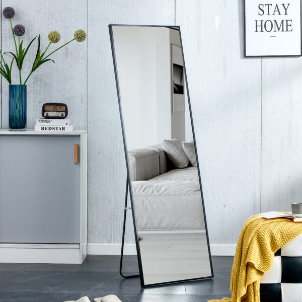 6fee5cab8a1e46ef8d2c3f3334aab03f_f26f417907ec54f6b40a15b6e68068c4 The 4st generation aluminum alloy metal frame wall mounted full body mirror, bathroom makeup mirror, bedroom, decorative mirror, clothing store, floor mounted large mirror, black 63 "* 20"W1151127265