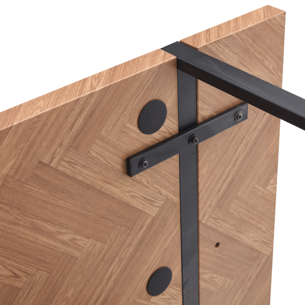 Table and chair set.A retro rectangular dining table with a wood color fishbone textured top and black metal legs.Paired With 4 Brown technology fabric chairs with Featuring arched black legs.