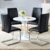 Table and chair set.Hourglass-Shaped Stable Small Round Table -31.9" * 31.9" With 4 Soft and Comfortable Black PU Chair With Arched Metal Silver Leg.Create Your Exclusive Low-Key Luxury Space.