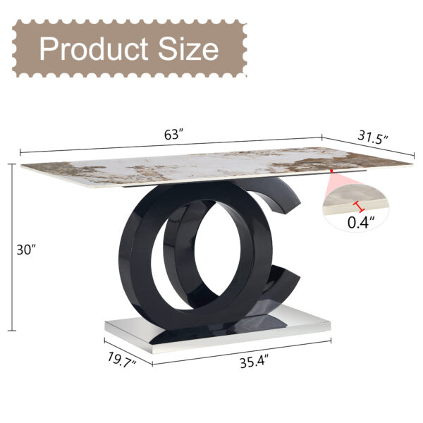 7081053abc9f4d57a115bffe0c97f17d_a65588092f8f17fdd4fdc2468029cb6d Large modern minimalist rectangular dining table suitable for 6-8 people, Equipped with a 0.4 inch pattern desktop, MDF material OC shaped bracket, and metal base F-OC