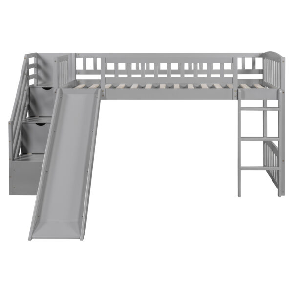 Stairway Twin Size Loft Bed with Two Drawers and Slide,Gray(OLD SKU:LT000515AAE)