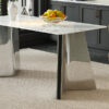 63"x31.5x30" Luxurious Cold Jade Sintered Stone Dining Table with Silver Stainless Steel Butterfly Legs.The tabletop is designed to be scratch and heat resistant.Sintered Stone Tabletop.
