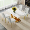 A large modern minimalist rectangular dining table suitable for 6-8 people, equipped with gold MDF OC shaped brackets and aureate base, suitable for kitchen, living room, dining room F-OC