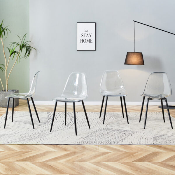70b7b9b8e79a4403b2cac346008c47bf_20231016_67060f6367197dd19b81c87b1138ceb2 Modern minimalist transparent dining chair, plastic chair, armless crystal chair, Nordic creative makeup stool, negotiation chair, set of 4 pieces, black metal legs,TW-1200