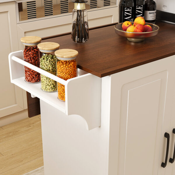 70d2a9f8496c44889d0f70a0dfbdbe67_6a8d1268ffac1d021bcb38141e07fbdb White Kitchen Island Cart with Foldable Tabletop & Drop Leaf - Mobile Breakfast Bar on Wheels with Wood Top and Storage
