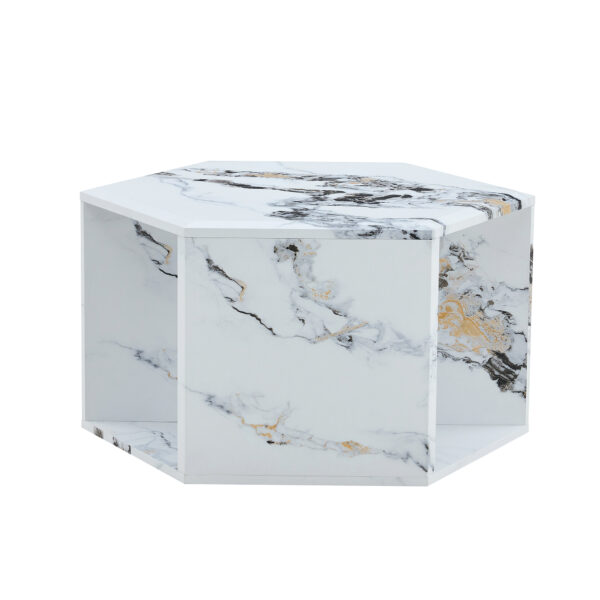 70e6c0a3cece4b2f84800ed1d0a305ef_7d9f4aa5123f51f57df393ed40cddcf8 Hexagonal MDF coffee table, characteristic pattern stickers, multi-hole design to give more storage space, simple and convenient design makes it suitable for all kinds of style scenes.