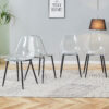 Modern minimalist transparent dining chair, plastic chair, armless crystal chair, Nordic creative makeup stool, negotiation chair, set of 4 pieces, black metal legs,TW-1200