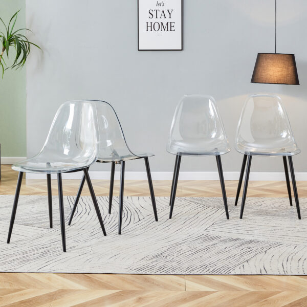 70e8c87ae9304d748168ffab0105cda3_20231016_b870d1f219e06ce7afc296940c7d9740 Modern minimalist transparent dining chair, plastic chair, armless crystal chair, Nordic creative makeup stool, negotiation chair, set of 4 pieces, black metal legs,TW-1200