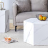 Modern minimalist style hexagonal white marble patterned MDF coffee table set (two-piece set) .Complex texture patterns, style and texture coffee table to redefine your interior decoration.