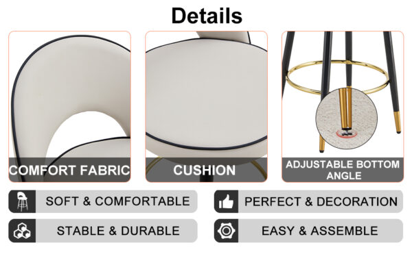 713306ebbe494a8185a370518f09508b_151b3ce42731a261aa2bd35e7c3b787a 360 ° rotatable bar chair.Modern PU comfortable upholstered bar chair with smooth and beautiful black metal legs for dining room, kitchen, terrace and guest office chair.Set Of
2.W1151P153940