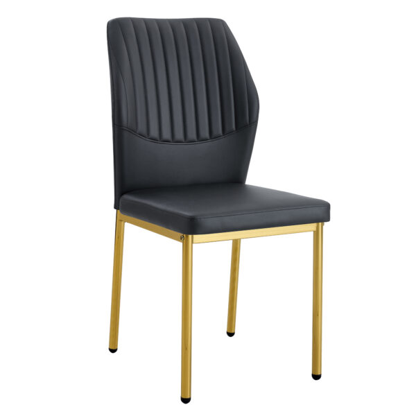 71714f95c0f94c55912c2a03403f6b1a_1c311b689360aa6a716020368def540e Luxury Simple Chair - Set of 6 BLACK PU Material High Resilience Dining Chair with Metal Gold Leg.The Chair Back Has a Vertical Stripe Design With Smooth And Uniform Lines.